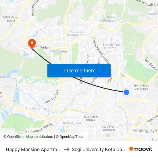 Happy Mansion Apartment (Opp) (Pj219) to Segi University Kota Damansara Campus map
