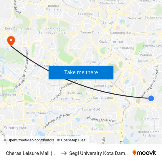 Cheras Leisure Mall (Opp) (Kl1723) to Segi University Kota Damansara Campus map