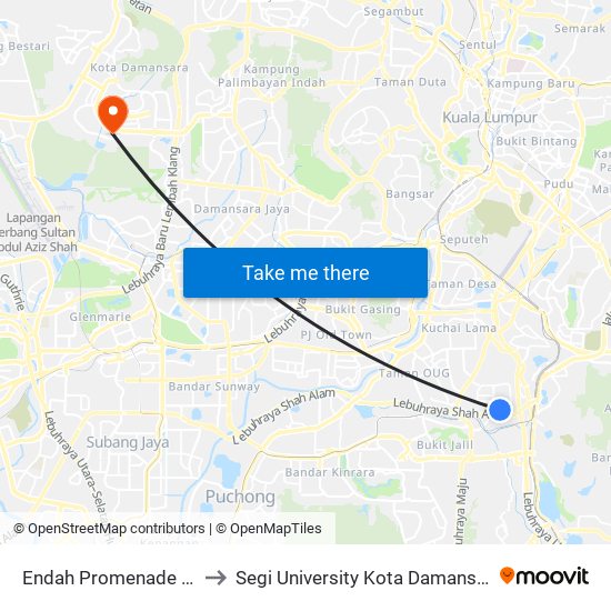 Endah Promenade (Kl1311) to Segi University Kota Damansara Campus map