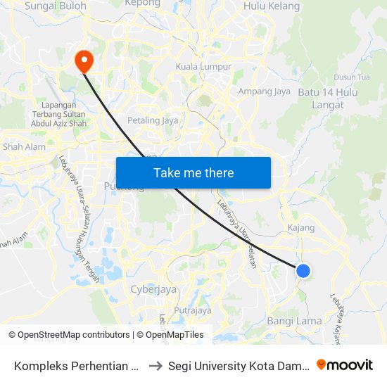 Kompleks Perhentian Kajang (Kj461) to Segi University Kota Damansara Campus map