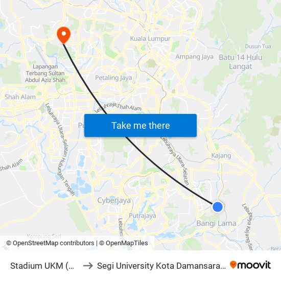 Stadium UKM (Kj219) to Segi University Kota Damansara Campus map