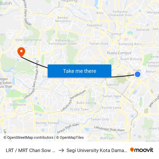 LRT / MRT Chan Sow Lin (Kl2207) to Segi University Kota Damansara Campus map