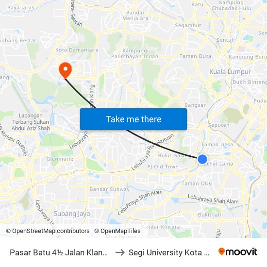 Pasar Jalan Klang Lama (Kl1276) to Segi University Kota Damansara Campus map