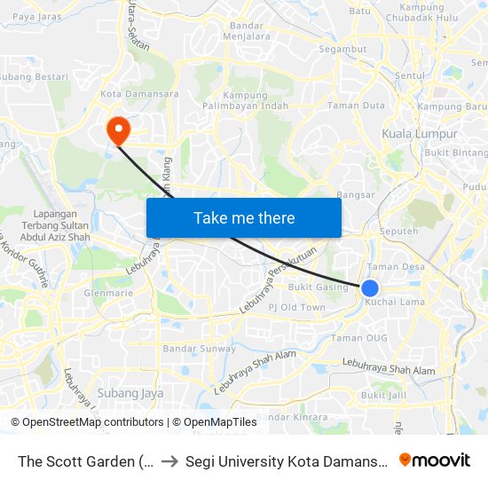 The Scott Garden (Kl1277) to Segi University Kota Damansara Campus map