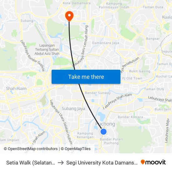 Setia Walk (Selatan) (Sj611) to Segi University Kota Damansara Campus map