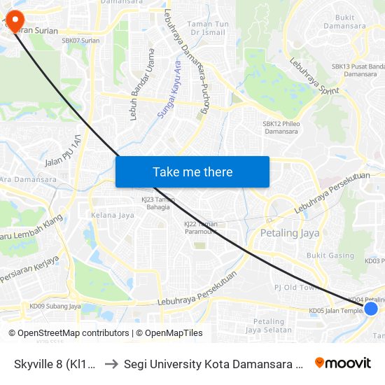 Skyville 8 (Kl1365) to Segi University Kota Damansara Campus map
