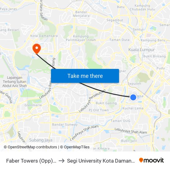 Faber Towers (Opp) (Kl1205) to Segi University Kota Damansara Campus map