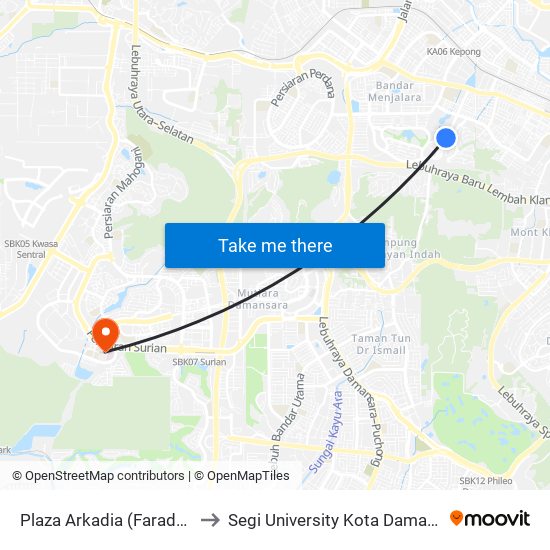 Plaza Arkadia (Faraday) (Kl2435) to Segi University Kota Damansara Campus map