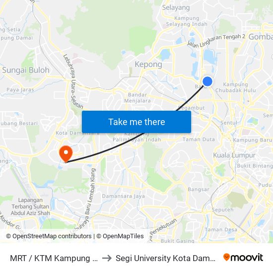 MRT / KTM Kampung Batu (Kl594) to Segi University Kota Damansara Campus map