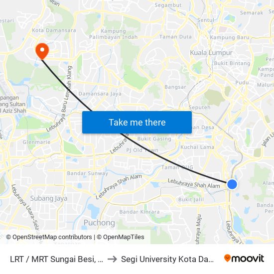 LRT / MRT Sungai Besi, Pintu A (Kl783) to Segi University Kota Damansara Campus map