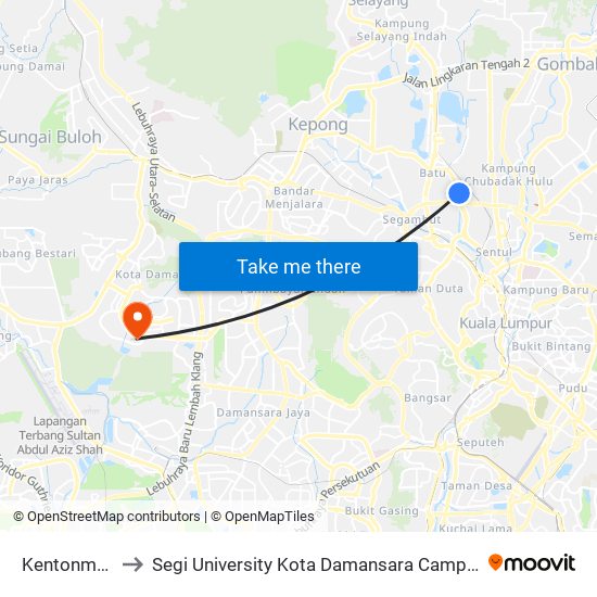 Kentonmen to Segi University Kota Damansara Campus map
