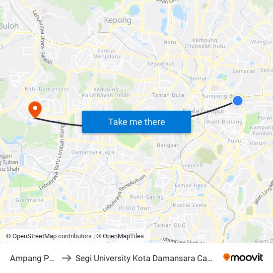 Ampang Park to Segi University Kota Damansara Campus map