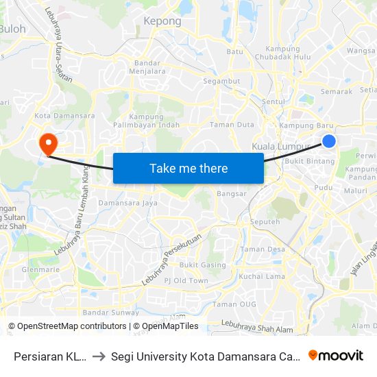 Persiaran KLCC to Segi University Kota Damansara Campus map