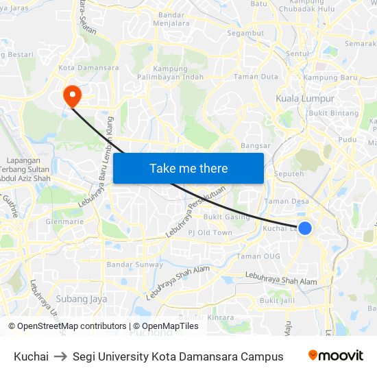 Kuchai to Segi University Kota Damansara Campus map