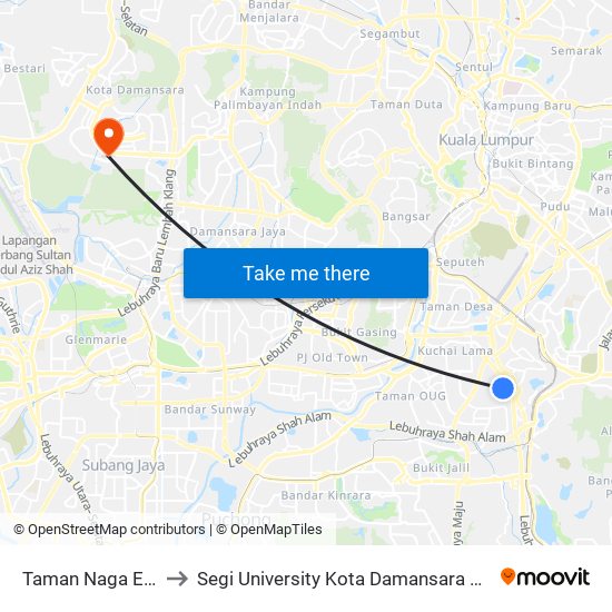 Taman Naga Emas to Segi University Kota Damansara Campus map