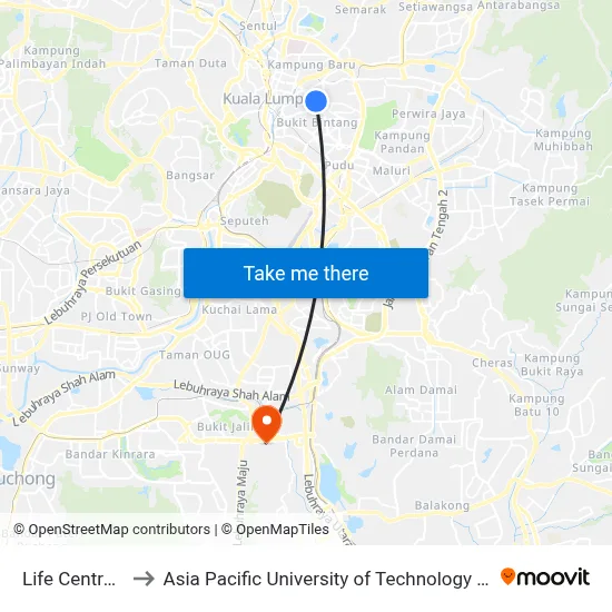 Life Centre (Kl81) to Asia Pacific University of Technology & Innovation (APU) map