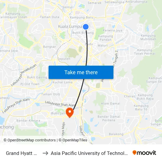 Grand Hyatt Hotel (Kl88) to Asia Pacific University of Technology & Innovation (APU) map