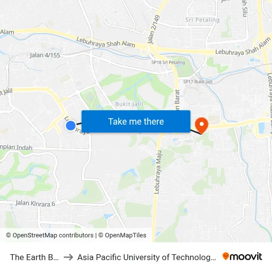 The Earth Bukit Jalil to Asia Pacific University of Technology & Innovation (APU) map