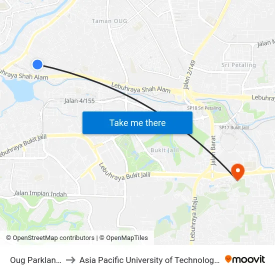 Oug Parklane, Blok E to Asia Pacific University of Technology & Innovation (APU) map