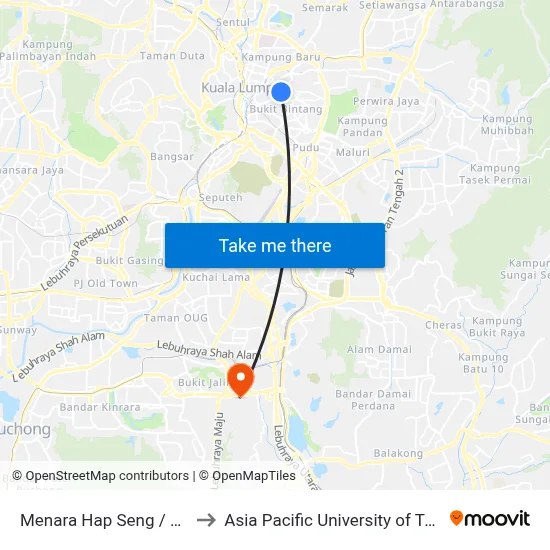 Menara Hap Seng / KL Tower (Timur) (Kl18) to Asia Pacific University of Technology & Innovation (APU) map