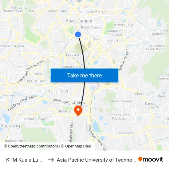 KTM Kuala Lumpur (Kl1093) to Asia Pacific University of Technology & Innovation (APU) map