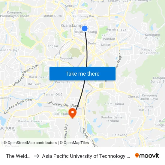 The Weld (Kl19) to Asia Pacific University of Technology & Innovation (APU) map