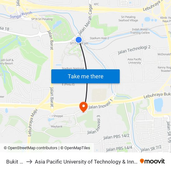 Bukit Jalil to Asia Pacific University of Technology & Innovation (APU) map