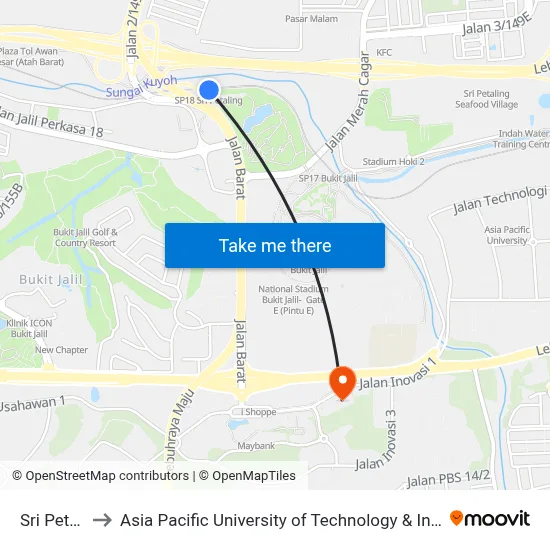 Sri Petaling to Asia Pacific University of Technology & Innovation (APU) map