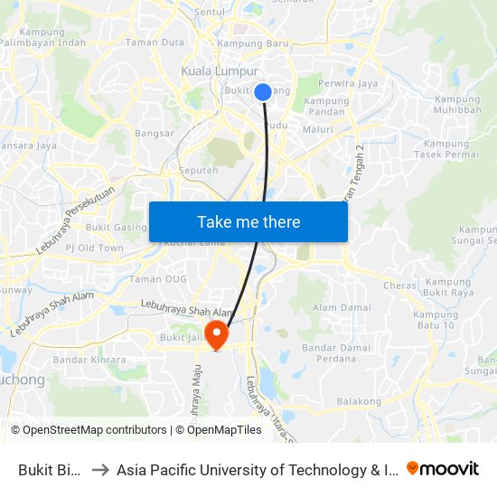 Bukit Bintang to Asia Pacific University of Technology & Innovation (APU) map