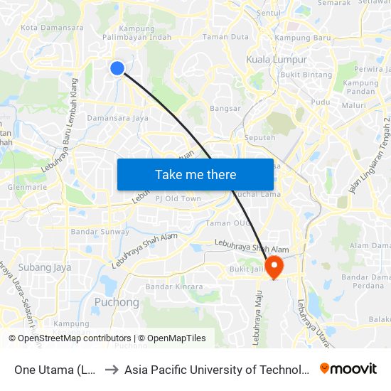 One Utama (Ldp) (Pj629) to Asia Pacific University of Technology & Innovation (APU) map