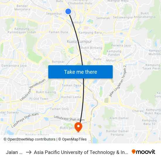 Jalan Ipoh to Asia Pacific University of Technology & Innovation (APU) map