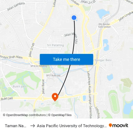 Taman Naga Emas to Asia Pacific University of Technology & Innovation (APU) map