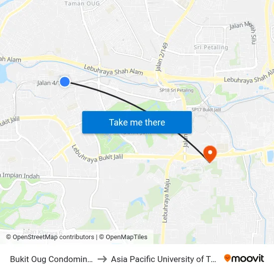 Bukit Oug Condominium (Selatan) (Kl1356) to Asia Pacific University of Technology & Innovation (APU) map