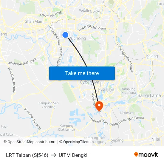 LRT Taipan (Sj546) to UiTM Dengkil map