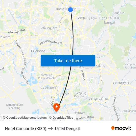 Hotel Concorde (Kl80) to UiTM Dengkil map