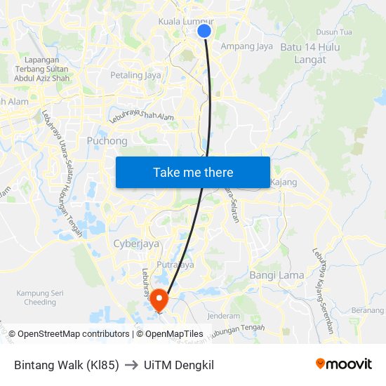 Bintang Walk (Kl85) to UiTM Dengkil map