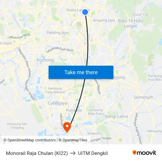 Monorail Raja Chulan (Kl22) to UiTM Dengkil map