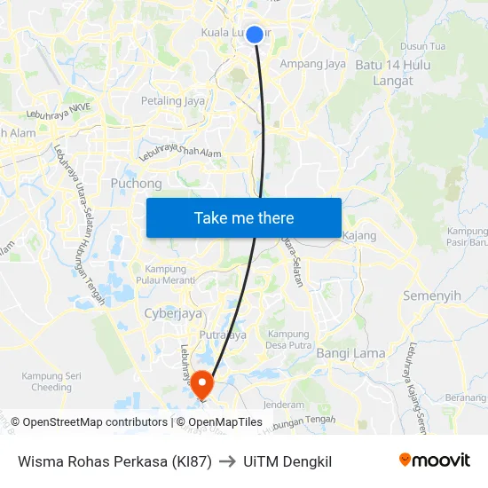 Wisma Rohas Perkasa (Kl87) to UiTM Dengkil map