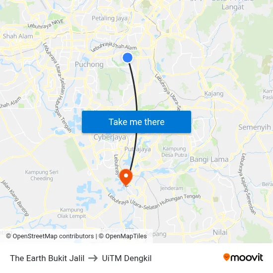 The Earth Bukit Jalil to UiTM Dengkil map