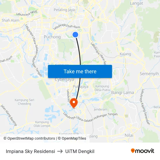 Impiana Sky Residensi to UiTM Dengkil map