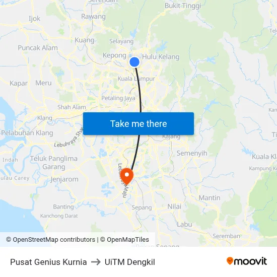 Pusat Genius Kurnia to UiTM Dengkil map