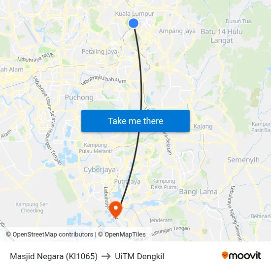 Masjid Negara (Kl1065) to UiTM Dengkil map
