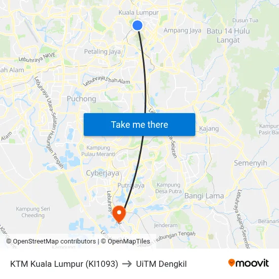 KTM Kuala Lumpur (Kl1093) to UiTM Dengkil map