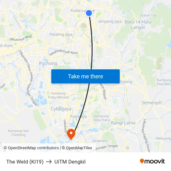 The Weld (Kl19) to UiTM Dengkil map