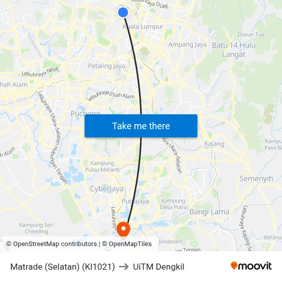 Matrade (Selatan) (Kl1021) to UiTM Dengkil map