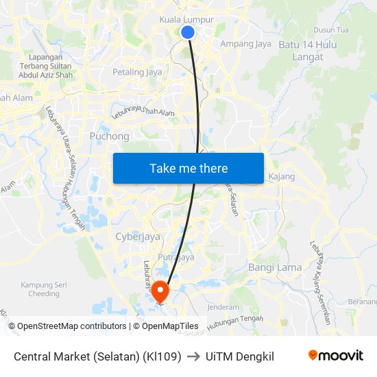 Central Market (Selatan) (Kl109) to UiTM Dengkil map