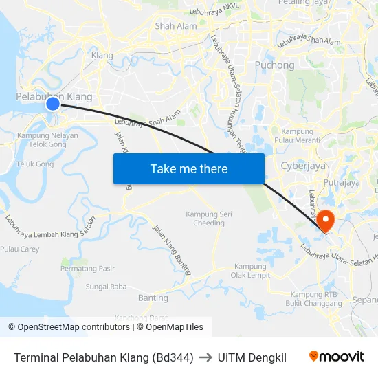 Terminal Pelabuhan Klang (Bd344) to UiTM Dengkil map