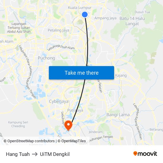 Hang Tuah to UiTM Dengkil map