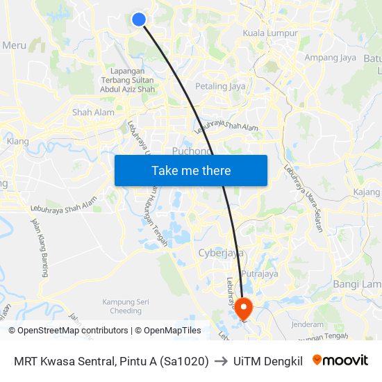 MRT Kwasa Sentral, Pintu A (Sa1020) to UiTM Dengkil map