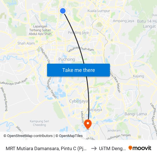 MRT Mutiara Damansara, Pintu C (Pj814) to UiTM Dengkil map
